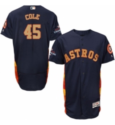 Men's Majestic Houston Astros #45 Gerrit Cole Navy Blue Alternate 2018 Gold Program Flex Base Authentic Collection MLB Jersey