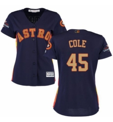 Women's Majestic Houston Astros #45 Gerrit Cole Authentic Navy Blue Alternate 2018 Gold Program Cool Base MLB Jersey
