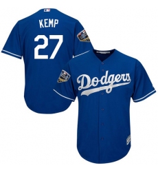 Youth Majestic Los Angeles Dodgers #27 Matt Kemp Authentic Royal Blue Alternate Cool Base 2018 World Series MLB Jersey