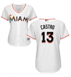 Women's Majestic Miami Marlins #13 Starlin Castro Authentic White Home Cool Base MLB Jersey