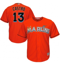Youth Majestic Miami Marlins #13 Starlin Castro Authentic Orange Alternate 1 Cool Base MLB Jersey