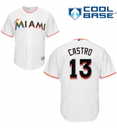 Youth Majestic Miami Marlins #13 Starlin Castro Authentic White Home Cool Base MLB Jersey