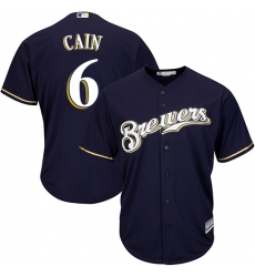 Youth Majestic Milwaukee Brewers #6 Lorenzo Cain Authentic Navy Blue Alternate Cool Base MLB Jersey