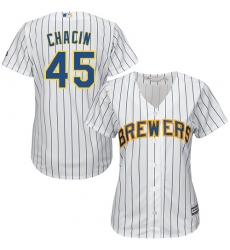 Women's Majestic Milwaukee Brewers #45 Jhoulys Chacin Replica White Alternate Cool Base MLB Jersey