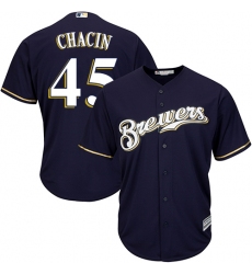 Youth Majestic Milwaukee Brewers #45 Jhoulys Chacin Authentic Navy Blue Alternate Cool Base MLB Jersey