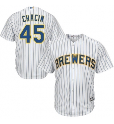 Youth Majestic Milwaukee Brewers #45 Jhoulys Chacin Authentic White Alternate Cool Base MLB Jersey