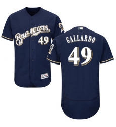Men's Majestic Milwaukee Brewers #49 Yovani Gallardo Navy Blue Alternate Flex Base Authentic Collection MLB Jersey