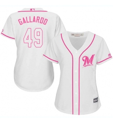 Women's Majestic Milwaukee Brewers #49 Yovani Gallardo Authentic White Fashion Cool Base MLB Jersey