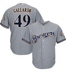Youth Majestic Milwaukee Brewers #49 Yovani Gallardo Authentic Grey Road Cool Base MLB Jersey