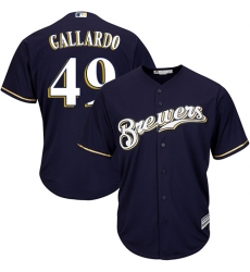 Youth Majestic Milwaukee Brewers #49 Yovani Gallardo Replica Navy Blue Alternate Cool Base MLB Jersey
