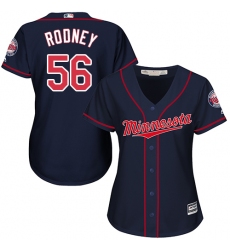 Women's Majestic Minnesota Twins #56 Fernando Rodney Authentic Navy Blue Alternate Road Cool Base MLB Jersey