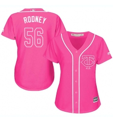 Women's Majestic Minnesota Twins #56 Fernando Rodney Replica Pink Fashion Cool Base MLB Jersey