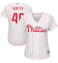 Women's Majestic Philadelphia Phillies #40 Tommy Hunter Authentic White/Red Strip Home Cool Base MLB Jersey