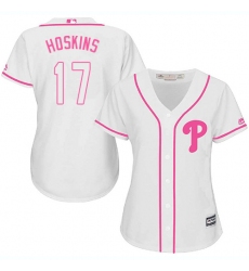 Women's Majestic Philadelphia Phillies #17 Rhys Hoskins Authentic White Fashion Cool Base MLB Jersey