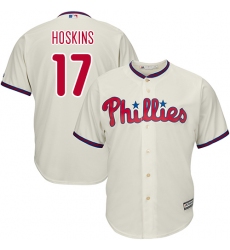 Youth Majestic Philadelphia Phillies #17 Rhys Hoskins Authentic Cream Alternate Cool Base MLB Jersey