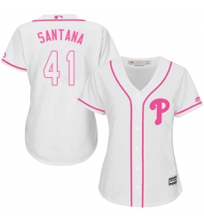 Women's Majestic Philadelphia Phillies #41 Carlos Santana Replica White Fashion Cool Base MLB Jersey