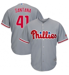 Youth Majestic Philadelphia Phillies #41 Carlos Santana Authentic Grey Road Cool Base MLB Jersey