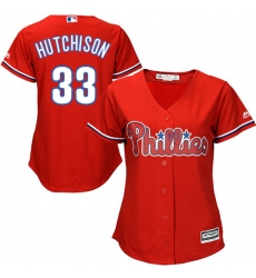 Women's Majestic Philadelphia Phillies #33 Drew Hutchison Authentic Red Alternate Cool Base MLB Jersey