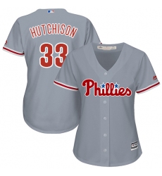 Women's Majestic Philadelphia Phillies #33 Drew Hutchison Replica Grey Road Cool Base MLB Jersey