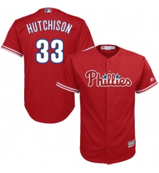 Youth Majestic Philadelphia Phillies #33 Drew Hutchison Authentic Red Alternate Cool Base MLB Jersey