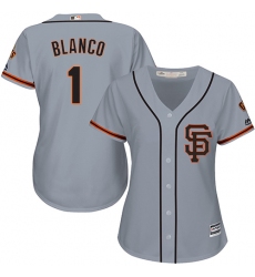 Women's Majestic San Francisco Giants #1 Gregor Blanco Authentic Grey Road 2 Cool Base MLB Jersey