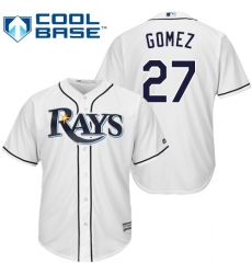 Youth Majestic Tampa Bay Rays #27 Carlos Gomez Authentic White Home Cool Base MLB Jersey