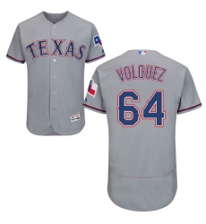 Men's Majestic Texas Rangers #64 Edinson Volquez Grey Road Flex Base Authentic Collection MLB Jersey