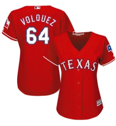 Women's Majestic Texas Rangers #64 Edinson Volquez Authentic Red Alternate Cool Base MLB Jersey