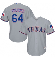 Youth Majestic Texas Rangers #64 Edinson Volquez Replica Grey Road Cool Base MLB Jersey