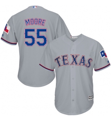 Youth Majestic Texas Rangers #55 Matt Moore Replica Grey Road Cool Base MLB Jersey