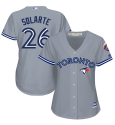 Women's Majestic Toronto Blue Jays #26 Yangervis Solarte Replica Grey Road MLB Jersey