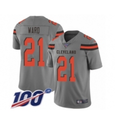 Men's Cleveland Browns #21 Denzel Ward Limited Gray Inverted Legend 100th Season Football Jersey