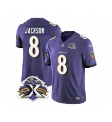Men's Nike Baltimore Ravens #8 Lamar Jackson Purple 2023 F.U.S.E Throwback Vapor Limited Stitched Jersey