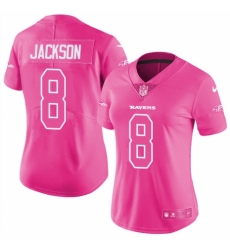 Women's Nike Baltimore Ravens #8 Lamar Jackson Limited Pink Rush Fashion NFL Jersey Women's Nike Baltimore Ravens #8 Lamar Jackson Limited Pink Rush Fashion NFL Jersey