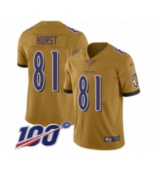 Men's Baltimore Ravens #81 Hayden Hurst Limited Gold Inverted Legend 100th Season Football Jersey