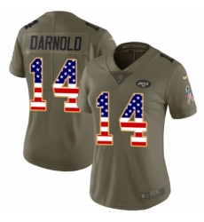 Women's Nike New York Jets #14 Sam Darnold Limited Olive/USA Flag 2017 Salute to Service NFL Jersey