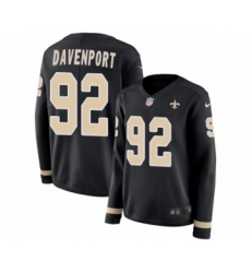 Women's Nike New Orleans Saints #92 Marcus Davenport Limited Black Therma Long Sleeve NFL Jersey
