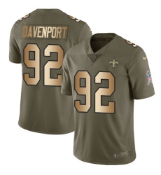 Youth Nike New Orleans Saints #92 Marcus Davenport Olive Gold Stitched NFL Limited 2017 Salute to Service Jersey
