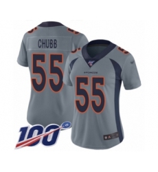 Women's Denver Broncos #55 Bradley Chubb Limited Silver Inverted Legend 100th Season Football Jersey