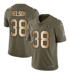 Men's Nike Oakland Raiders #38 Nick Nelson Limited Olive Gold 2017 Salute to Service NFL Jersey