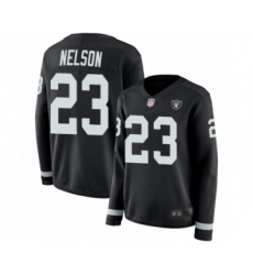 Women's Oakland Raiders #23 Nick Nelson Limited Black Therma Long Sleeve Football Jersey