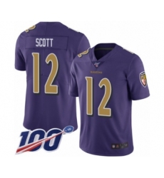 Men's Baltimore Ravens #12 Jaleel Scott Limited Purple Rush Vapor Untouchable 100th Season Football Jersey