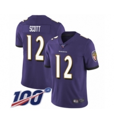 Men's Baltimore Ravens #12 Jaleel Scott Purple Team Color Vapor Untouchable Limited Player 100th Season Football Jersey