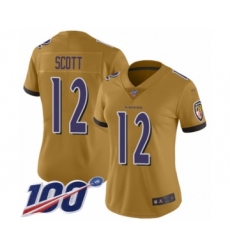 Women's Baltimore Ravens #12 Jaleel Scott Limited Gold Inverted Legend 100th Season Football Jersey