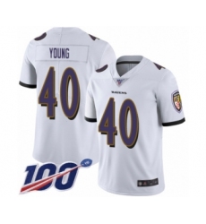 Men's Baltimore Ravens #40 Kenny Young White Vapor Untouchable Limited Player 100th Season Football Jersey