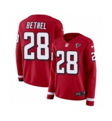 Women's Nike Atlanta Falcons #28 Justin Bethel Limited Red Therma Long Sleeve NFL Jersey