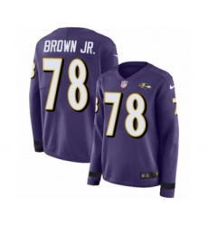 Women's Nike Baltimore Ravens #78 Orlando Brown Jr. Limited Purple Therma Long Sleeve NFL Jersey
