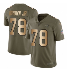 Youth Nike Baltimore Ravens #78 Orlando Brown Jr. Limited Olive/Gold Salute to Service NFL Jersey