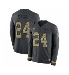 Youth Nike Cleveland Browns #24 Nick Chubb Limited Black Salute to Service Therma Long Sleeve NFL Jersey