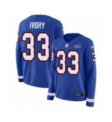 Women's Nike Buffalo Bills #33 Chris Ivory Limited Royal Blue Therma Long Sleeve NFL Jersey